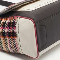 Pre Owned Coach Multicolor Plaid Tweed and Leather Turnlock Top Handle Bag