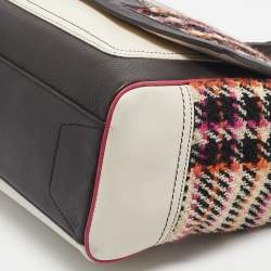 Pre Owned Coach Multicolor Plaid Tweed and Leather Turnlock Top Handle Bag