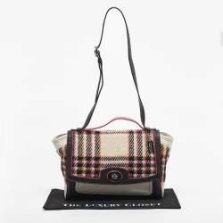 Pre Owned Coach Multicolor Plaid Tweed and Leather Turnlock Top Handle Bag