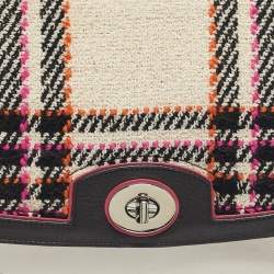 Pre Owned Coach Multicolor Plaid Tweed and Leather Turnlock Top Handle Bag