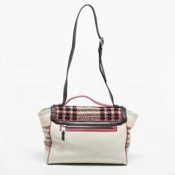 Pre Owned Coach Multicolor Plaid Tweed and Leather Turnlock Top Handle Bag