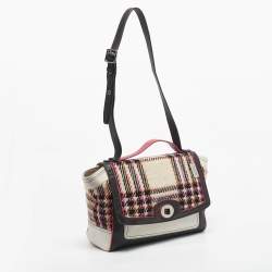 Pre Owned Coach Multicolor Plaid Tweed and Leather Turnlock Top Handle Bag