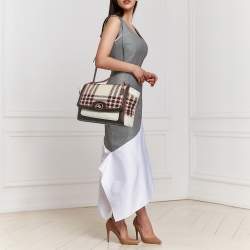 Pre Owned Coach Multicolor Plaid Tweed and Leather Turnlock Top Handle Bag