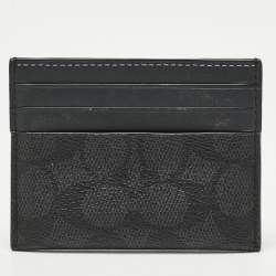Pre Owned Coach Black/Grey Signature Coated Canvas and Leather Card Holder