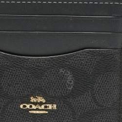 Pre Owned Coach Black/Grey Signature Coated Canvas and Leather Card Holder