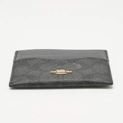 Pre Owned Coach Black/Grey Signature Coated Canvas and Leather Card Holder