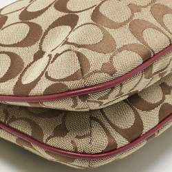 Pre Owned Coach Burgundy/Beige Signature Canvas Tassel Shoulder Bag