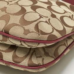 Pre Owned Coach Burgundy/Beige Signature Canvas Tassel Shoulder Bag