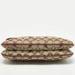 Pre Owned Coach Burgundy/Beige Signature Canvas Tassel Shoulder Bag