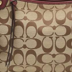 Pre Owned Coach Burgundy/Beige Signature Canvas Tassel Shoulder Bag
