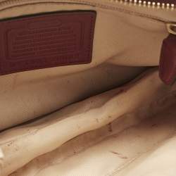 Pre Owned Coach Burgundy/Beige Signature Canvas Tassel Shoulder Bag