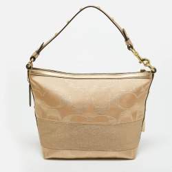 Pre Owned Coach Gold Signature Satin Shoulder Bag