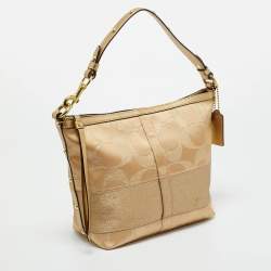 Pre Owned Coach Gold Signature Satin Shoulder Bag