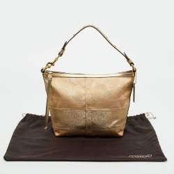 Pre Owned Coach Gold Signature Satin Shoulder Bag