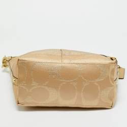Pre Owned Coach Gold Signature Satin Shoulder Bag