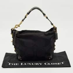 Pre Owned Coach Black Signature Canvas and Leather Carly Hobo