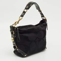 Pre Owned Coach Black Signature Canvas and Leather Carly Hobo