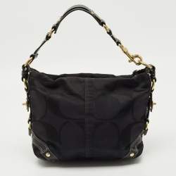 Pre Owned Coach Black Signature Canvas and Leather Carly Hobo