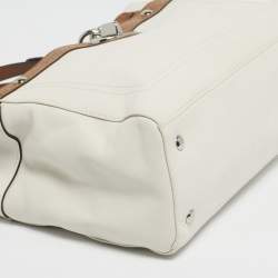 Pre Owned Coach White/Brown Leather and Snake Effect Suede Penelope Tote