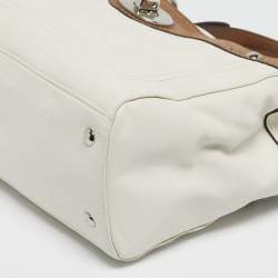 Pre Owned Coach White/Brown Leather and Snake Effect Suede Penelope Tote