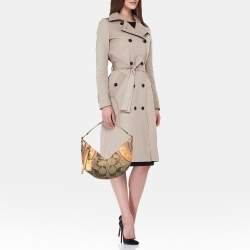 Pre Owned Coach Tan/Beige Signature Canvas and Leather Studded Hobo