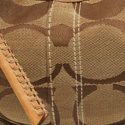 Pre Owned Coach Tan/Beige Signature Canvas and Leather Studded Hobo