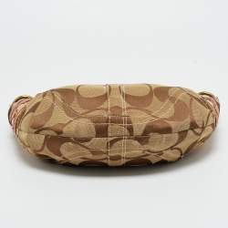 Pre Owned Coach Tan/Beige Signature Canvas and Leather Studded Hobo