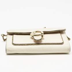Pre Owned Coach Ivory Leather Tabby Chain Clutch with Bedchain