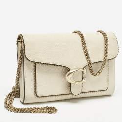 Pre Owned Coach Ivory Leather Tabby Chain Clutch with Bedchain