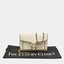 Pre Owned Coach Ivory Leather Tabby Chain Clutch with Bedchain