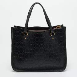 Pre Owned Coach Black Signature Embossed Leather Tyler Carryall Tote
