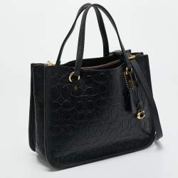 Pre Owned Coach Black Signature Embossed Leather Tyler Carryall Tote