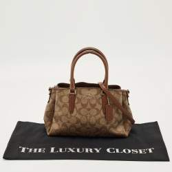 Pre Owned Coach Beige/Brown Signature Leather Mini Sage Carryall Satchel