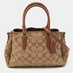 Pre Owned Coach Beige/Brown Signature Leather Mini Sage Carryall Satchel
