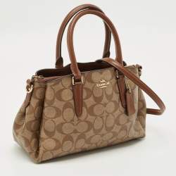 Pre Owned Coach Beige/Brown Signature Leather Mini Sage Carryall Satchel