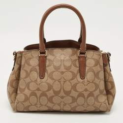 Pre Owned Coach Beige/Brown Signature Leather Mini Sage Carryall Satchel
