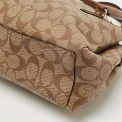 Pre Owned Coach Beige/Brown Signature Leather Mini Sage Carryall Satchel