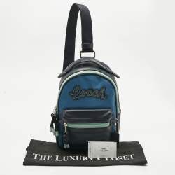 Pre Owned Coach Two Tone Blue Leather and Nylon Vale Sling Backpack