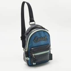 Pre Owned Coach Two Tone Blue Leather and Nylon Vale Sling Backpack
