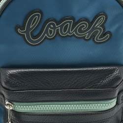Pre Owned Coach Two Tone Blue Leather and Nylon Vale Sling Backpack