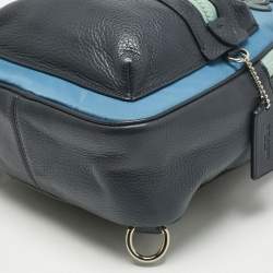 Pre Owned Coach Two Tone Blue Leather and Nylon Vale Sling Backpack