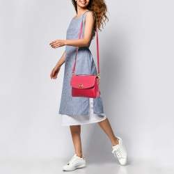 Pre Owned Coach Pink/Red Leather Cassie 25 Top Handle Bag