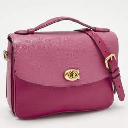 Pre Owned Coach Pink/Red Leather Cassie 25 Top Handle Bag