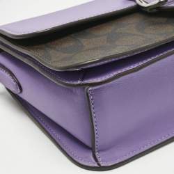 Pre Owned Coach Purple/Brown Signature Coated Canvas and Leather Morgan Crossbody Bag