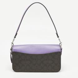Pre Owned Coach Purple/Brown Signature Coated Canvas and Leather Morgan Crossbody Bag