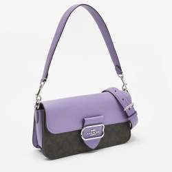 Pre Owned Coach Purple/Brown Signature Coated Canvas and Leather Morgan Crossbody Bag