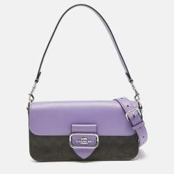 Pre Owned Coach Purple/Brown Signature Coated Canvas and Leather Morgan Crossbody Bag