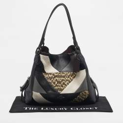 Pre Owned Coach Black Leather and Snakeskin Embossed Patchwork Edie Shoulder Bag