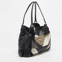 Pre Owned Coach Black Leather and Snakeskin Embossed Patchwork Edie Shoulder Bag