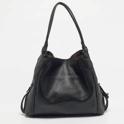 Pre Owned Coach Black Leather and Snakeskin Embossed Patchwork Edie Shoulder Bag